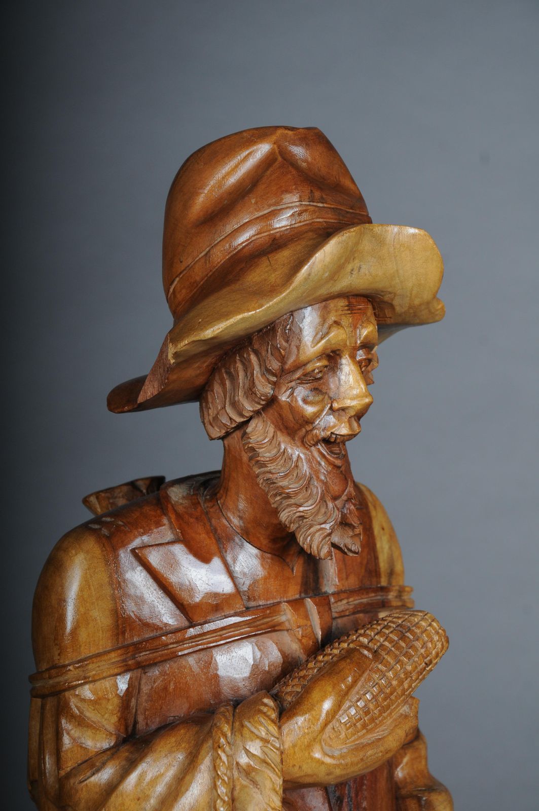 photo for sale 20th Century Wooden Sculpture Walker With Corn On The Cob, South German