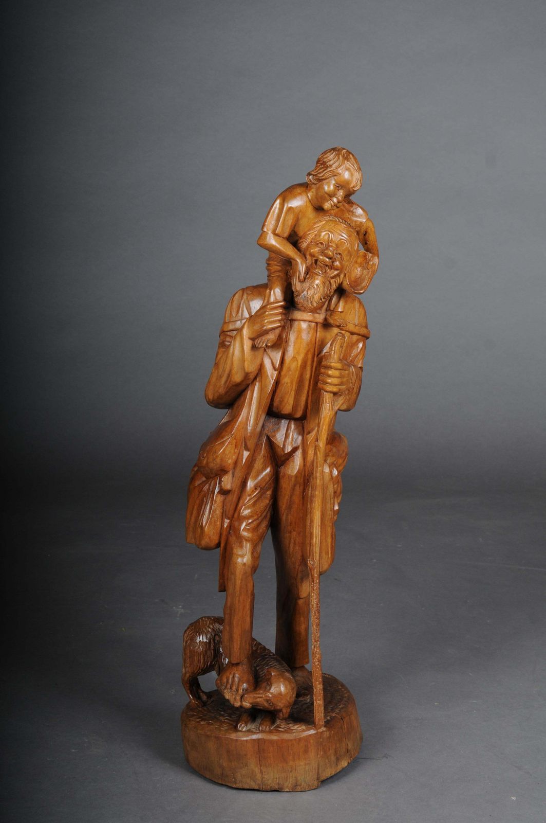 20th Century Wooden Sculpture Ranger With Child Lime Wood, South German photo furniture