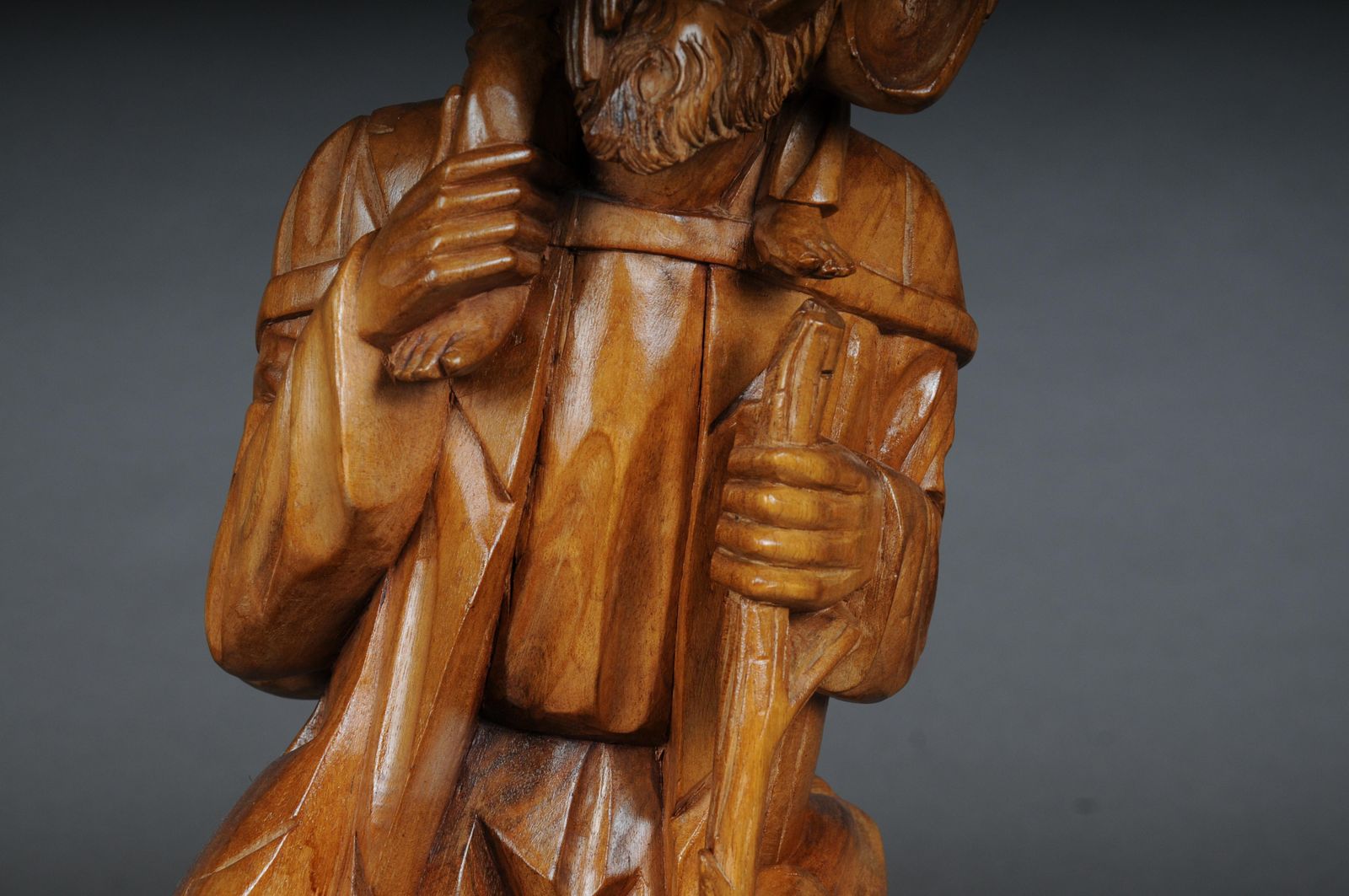 20th Century Wooden Sculpture Ranger With Child Lime Wood, South German photo Art