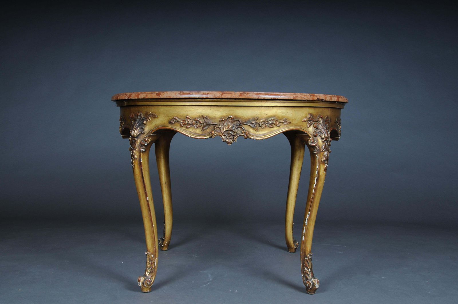 Antique Round Salon/Coffee Table, Louis XV Circa 1900. Gold With Marble Top photo for sale