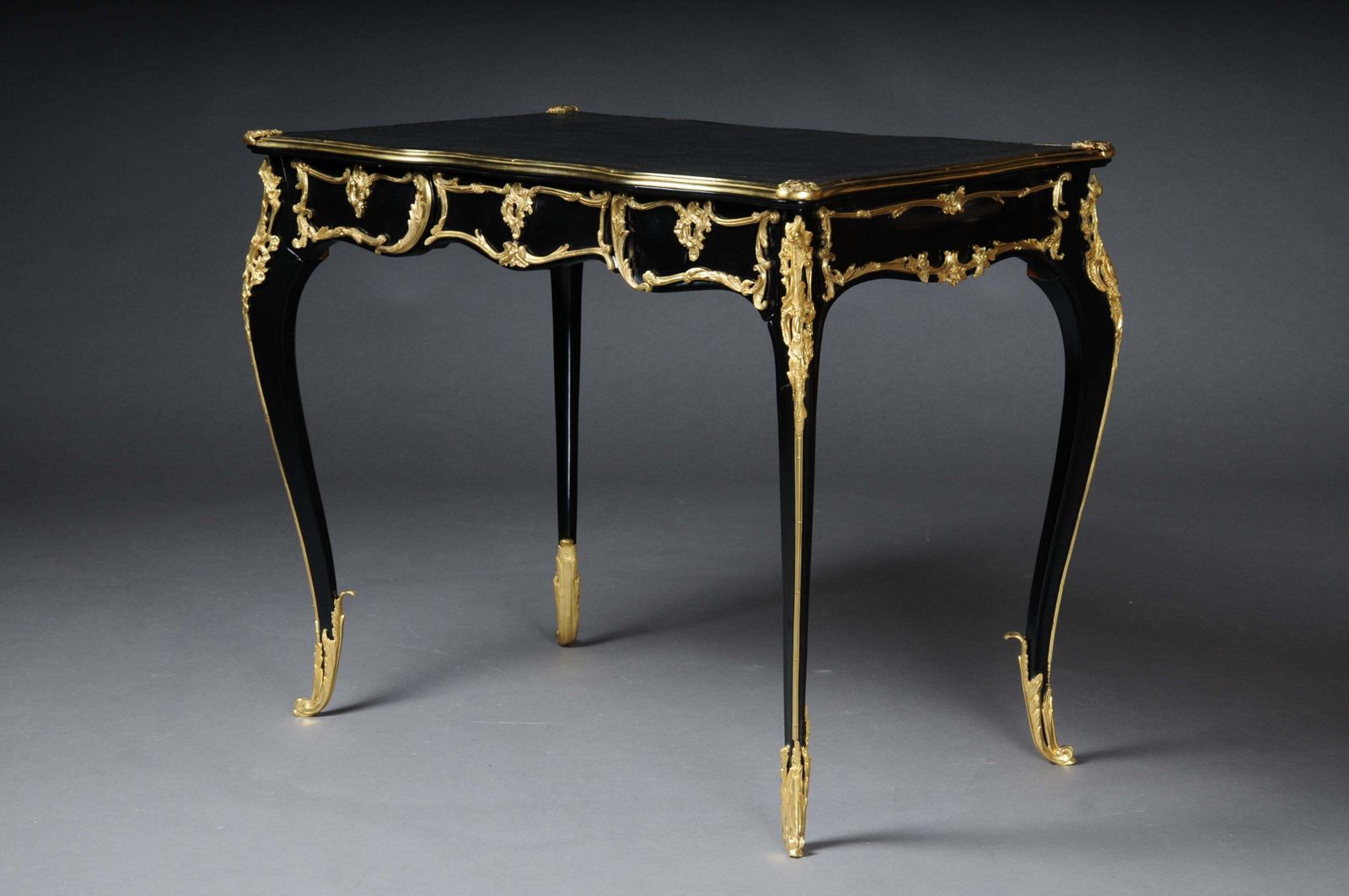 20th Century Elegant Black Bureau Plat / Writing Desk In Louis XV, Beech photo furniture
