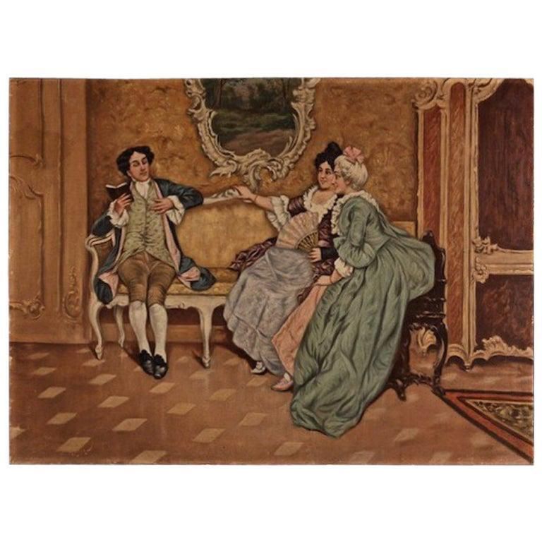 19th Century Rococo Style Painting Oil On Canvas