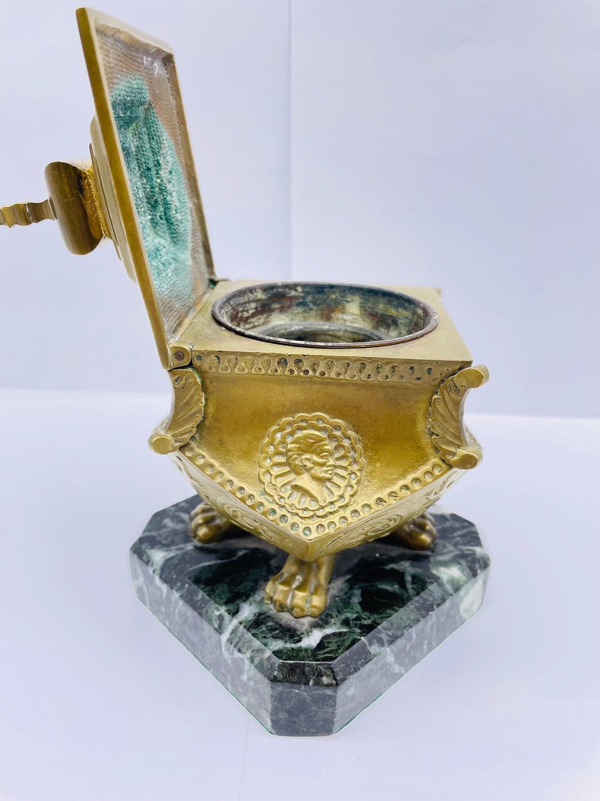 Stately Antique Brass Bronze Inkwell, Around 1880 photo Home Decor