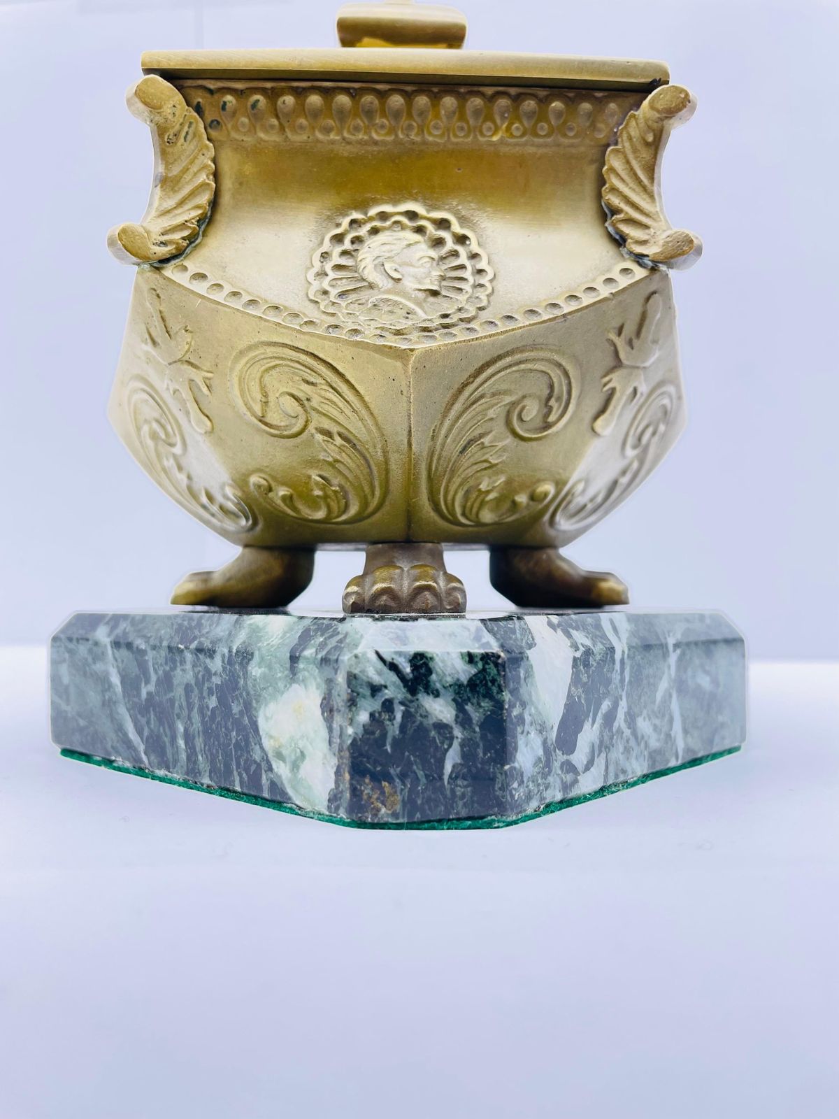 Stately Antique Brass Bronze Inkwell, Around 1880 photo vintage