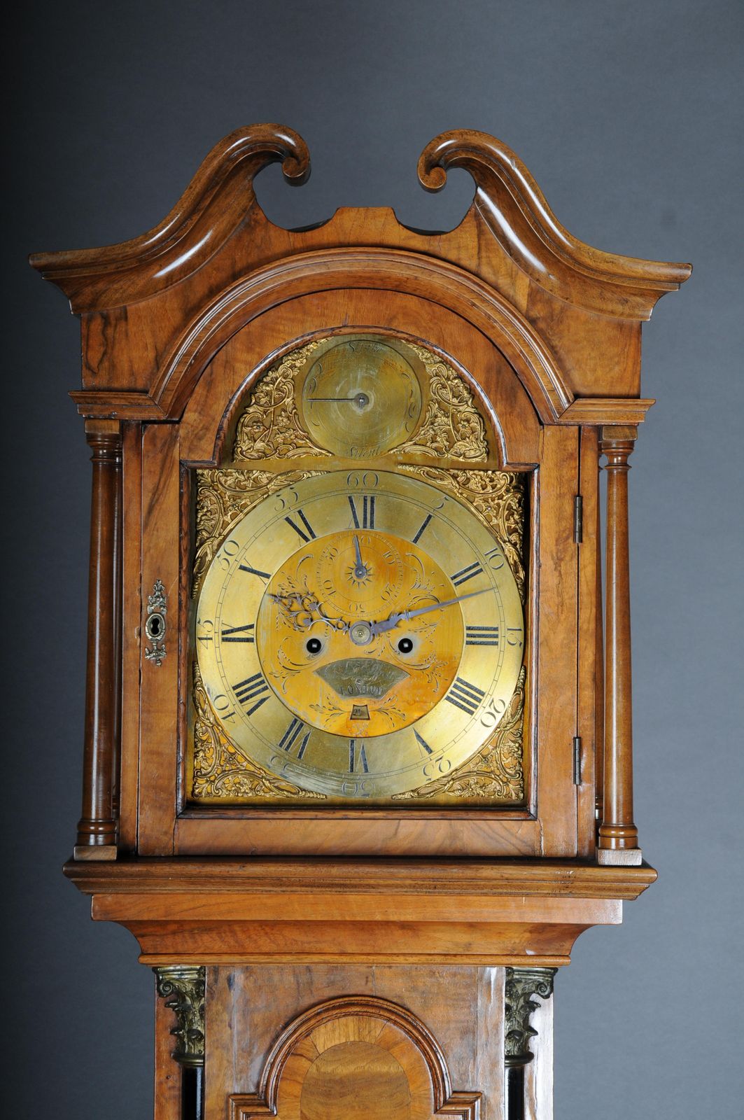 Beautiful Antique English Grandfather Clock, Root Wood, 19th Century photo for sale