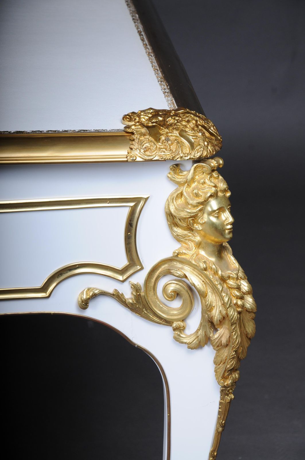 photo buy 20th Century Bureau Plat/Desk High Gloss White With Gold After C. Boulle