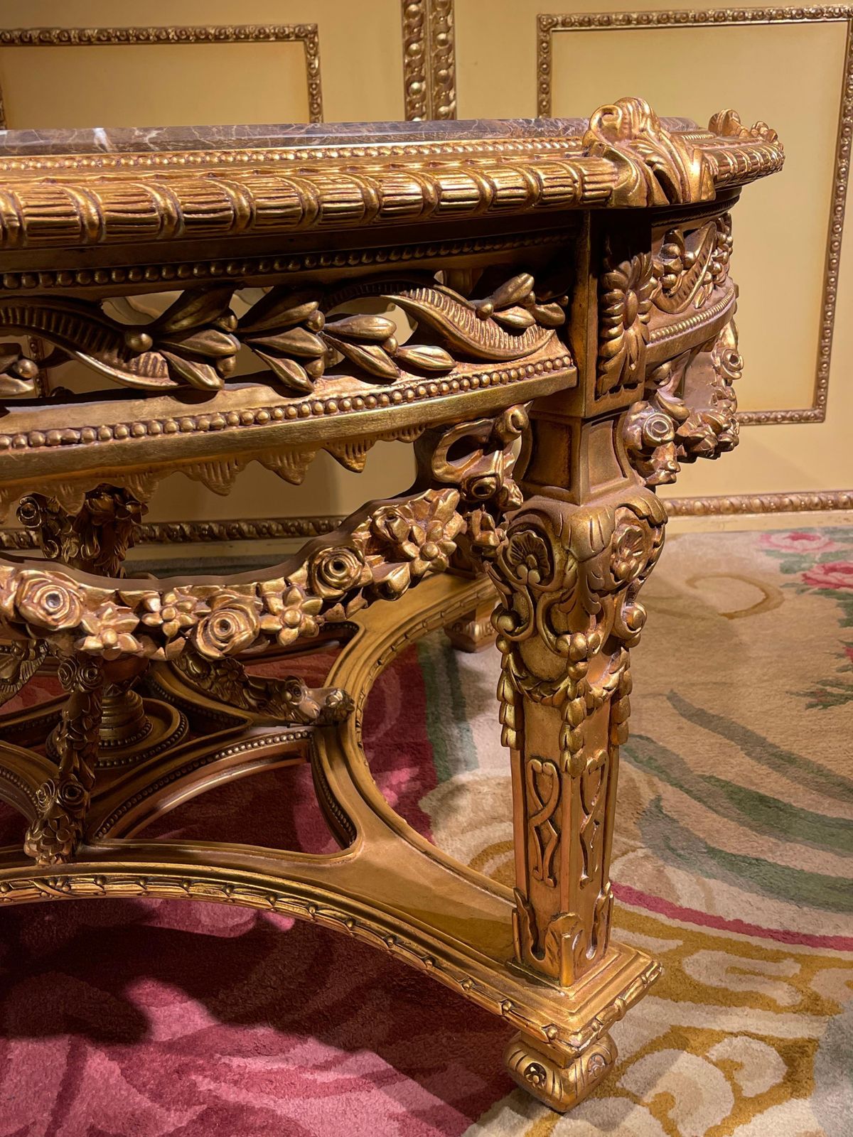 Impressive Solid Salon Center Table Louis XV, Beech, Gold photo buy