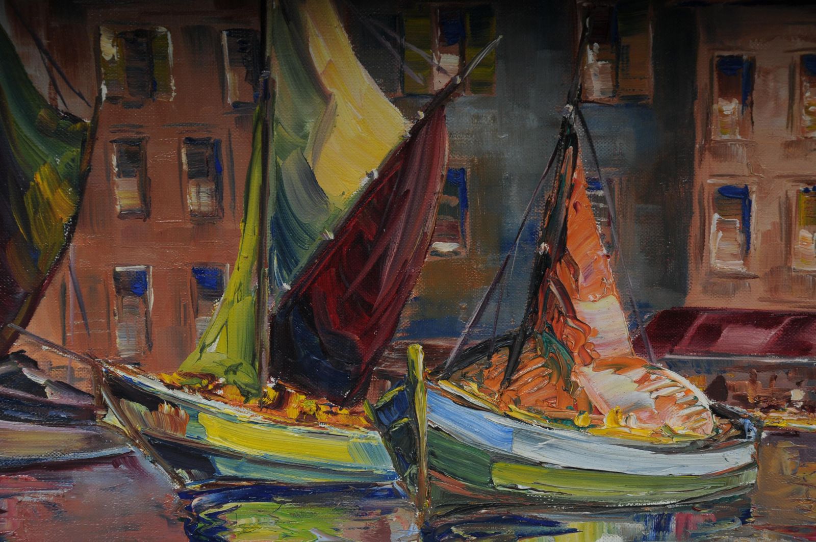 1369.0 Oil Painting Fish Harbor Of St. Tropez, 20th Century photo