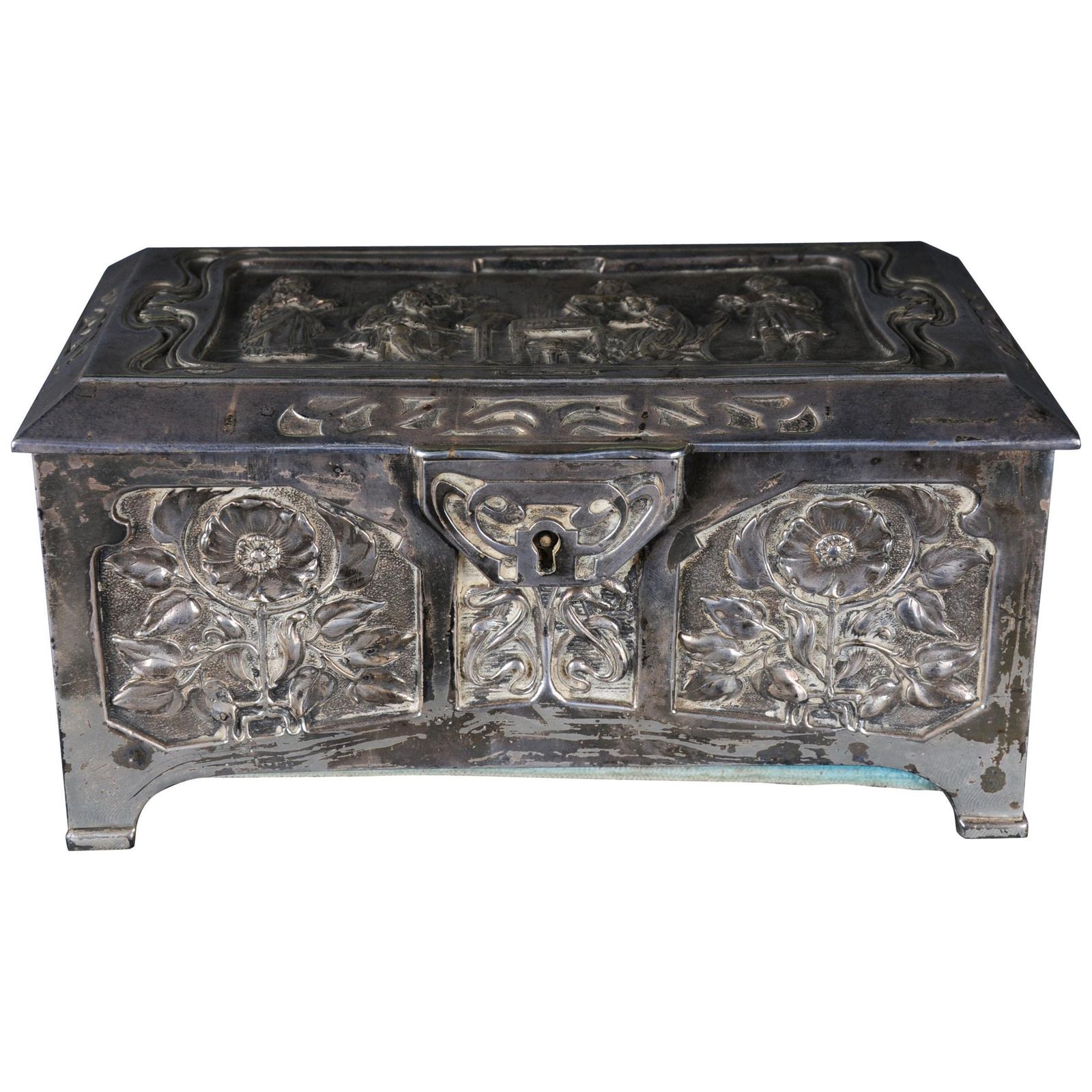 Wmf Box Jewelry Chest Antique Art Nouveau Silvered Germany