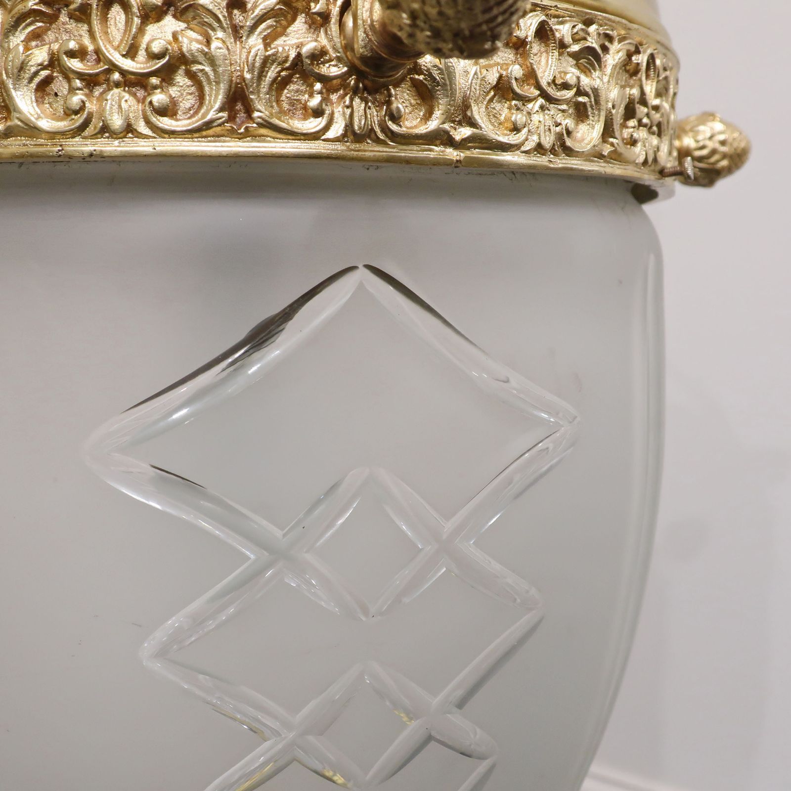 Substantial French Louis XVI Style Bronze Gilt & Frosted Glass Pendant Lantern photo buy