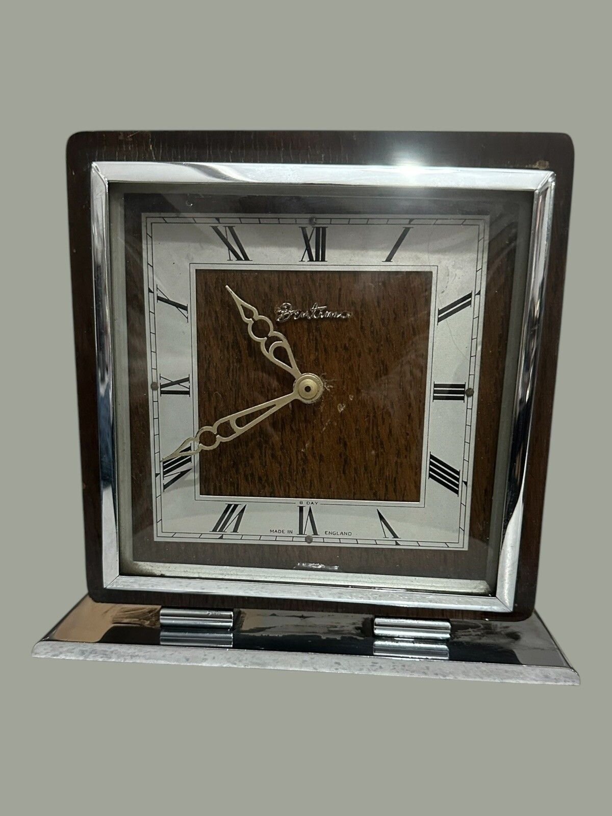 Bentima 1940’s Chrome And Oak Mechanical Mantle Clock Art Deco photo Home Decor