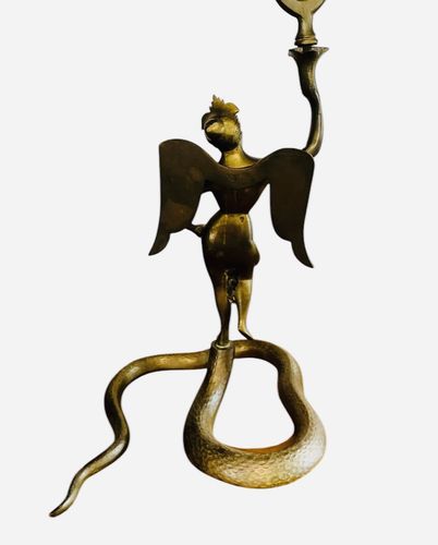 Antique Heavy Brass Bronze Indian Godess Snake Charmer Centre Piece Signed photo buy