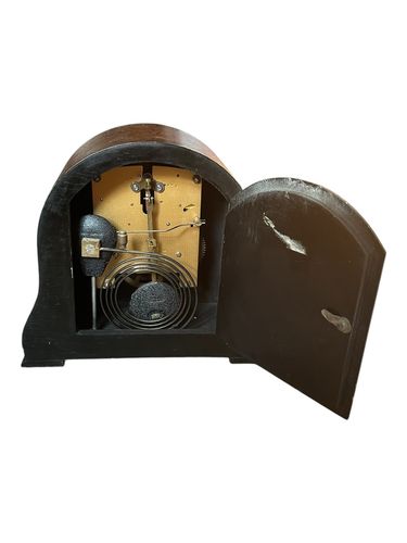 Smiths English 30’s Striking Hammer Mechanical Mantle Clock Oak Very Pretty photo vinterior
