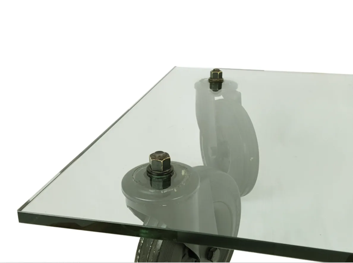 Glass, Metal & Rubber Wheeled Coffee Table Attributed To Gae Aulenti For Fontana Arte, 1980s photo 1240.0