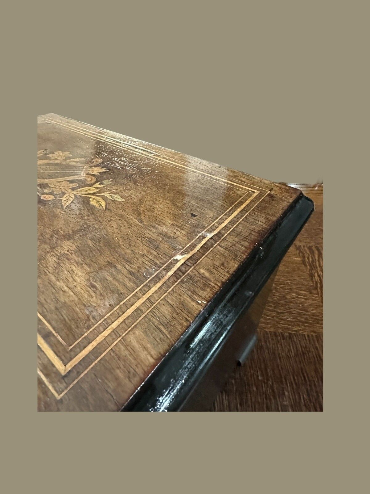 Antique Continental Marquetry Inlay Music Box photo Home Decor