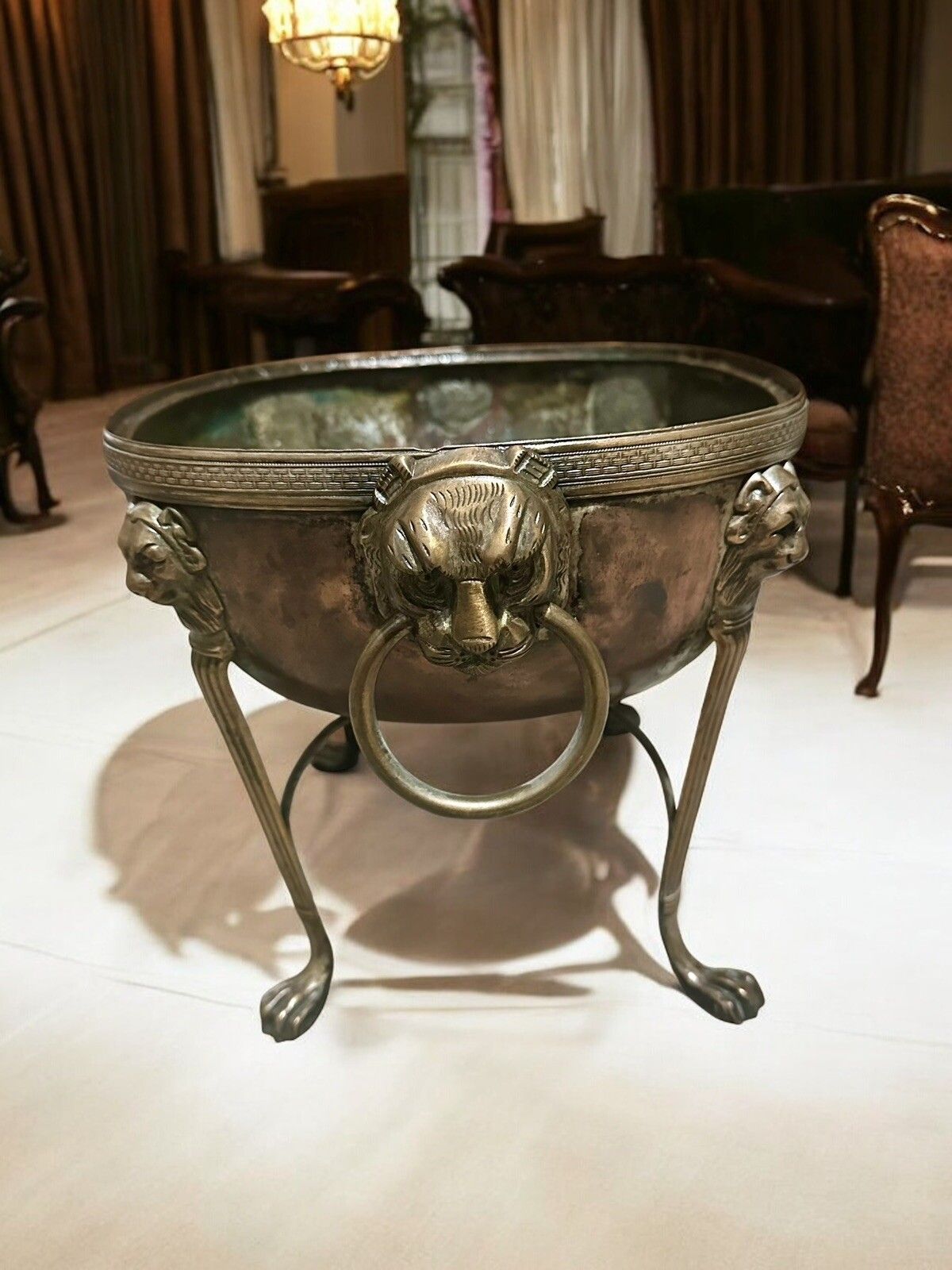 Antique Copper And Brass Footed Lion Head Wine Cooler Tazza Grand Tour photo Home Decor