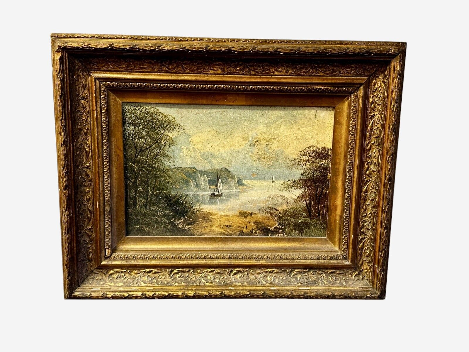 19th Century Oil Painting Nautical Boating Scene 46cm By 38cm photo furniture