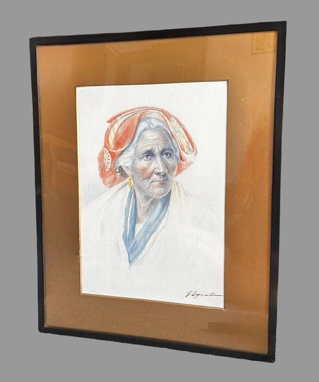 Original Signed Italian Watercolour Portrait By Antonio Fiorentino