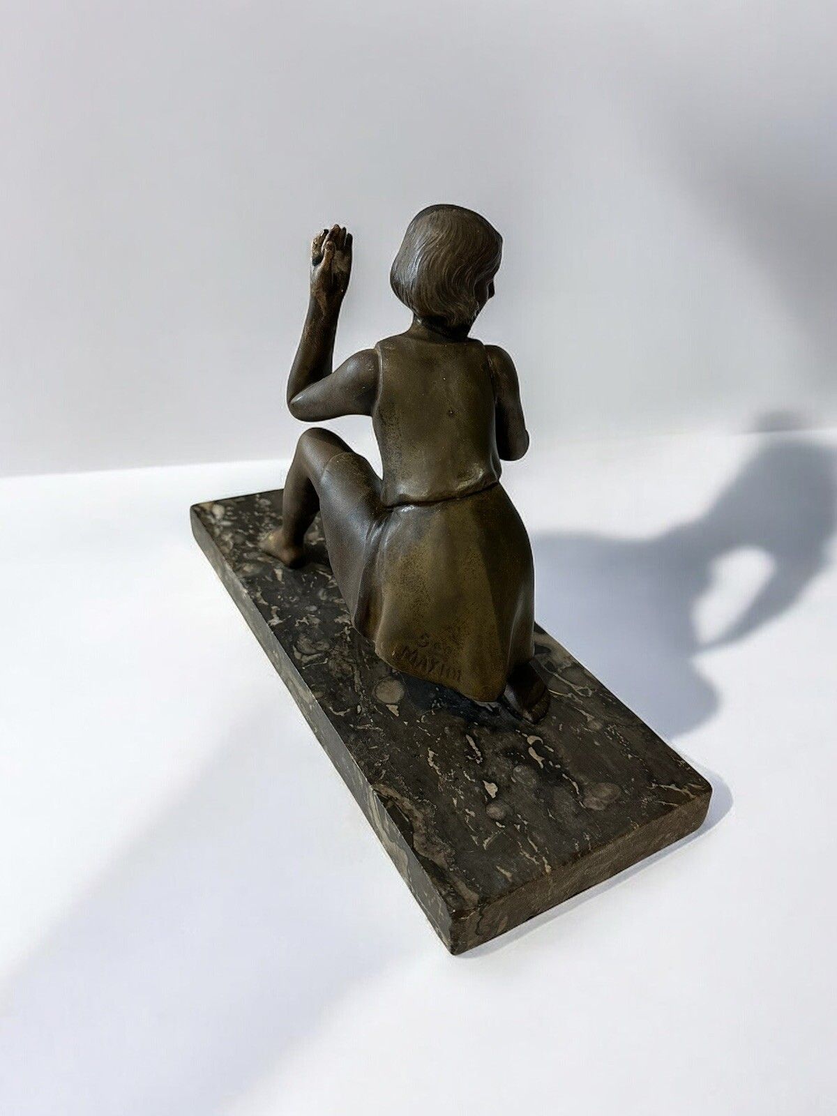 Art Deco Figure Of A Kneeling Girl On Marble Base  Signed Geo Maxim photo vinterior