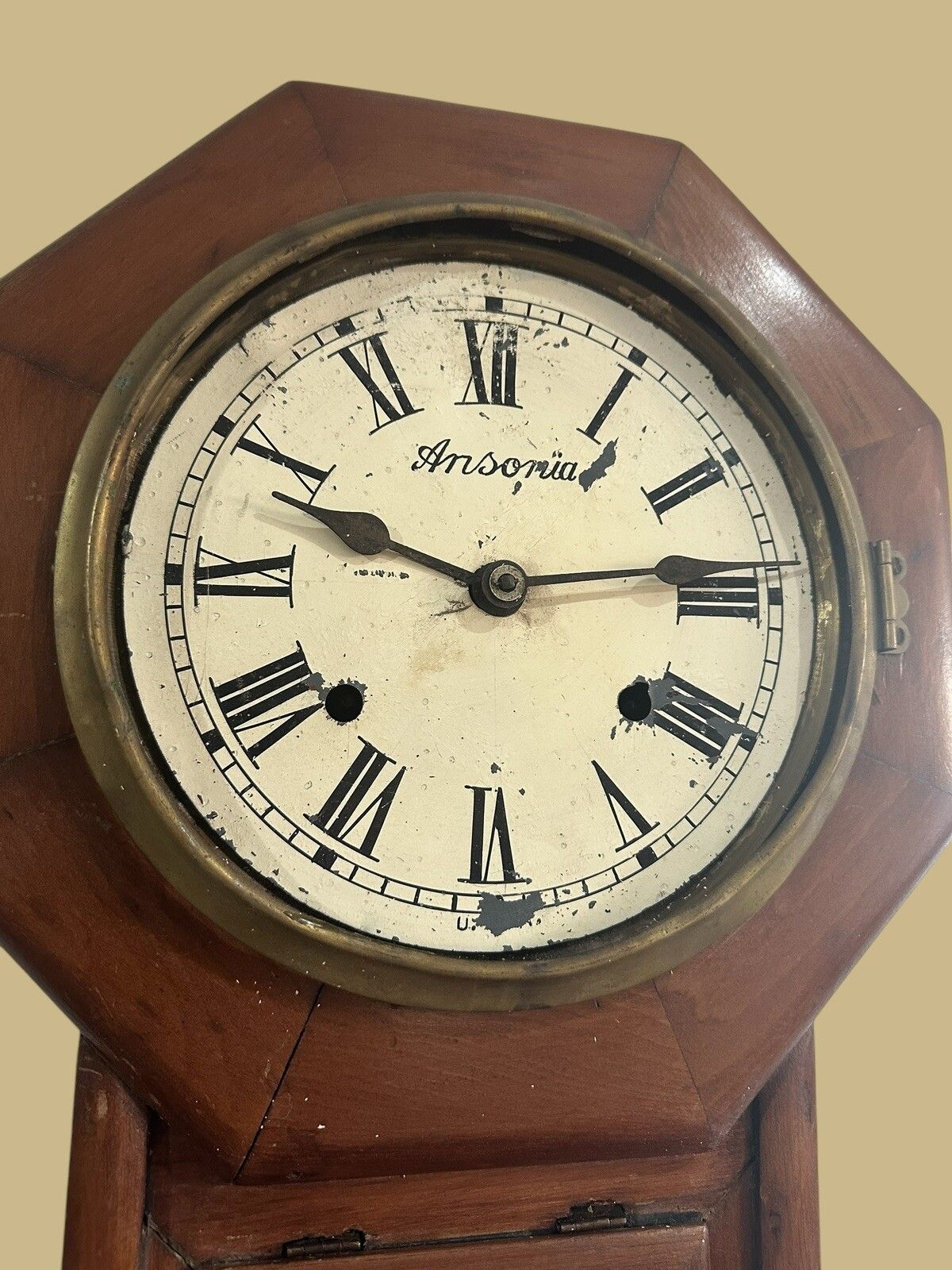 Antique Ansonia USA Wall Clock Drop Dial Station School photo for sale