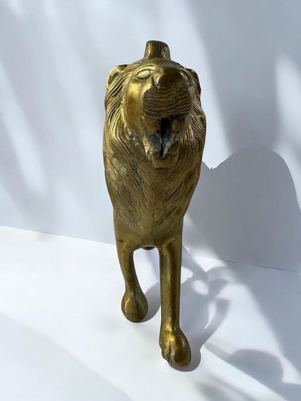 Antique Old Lion Figure Sculpture, Golden Brass Lion Heavy photo for sale