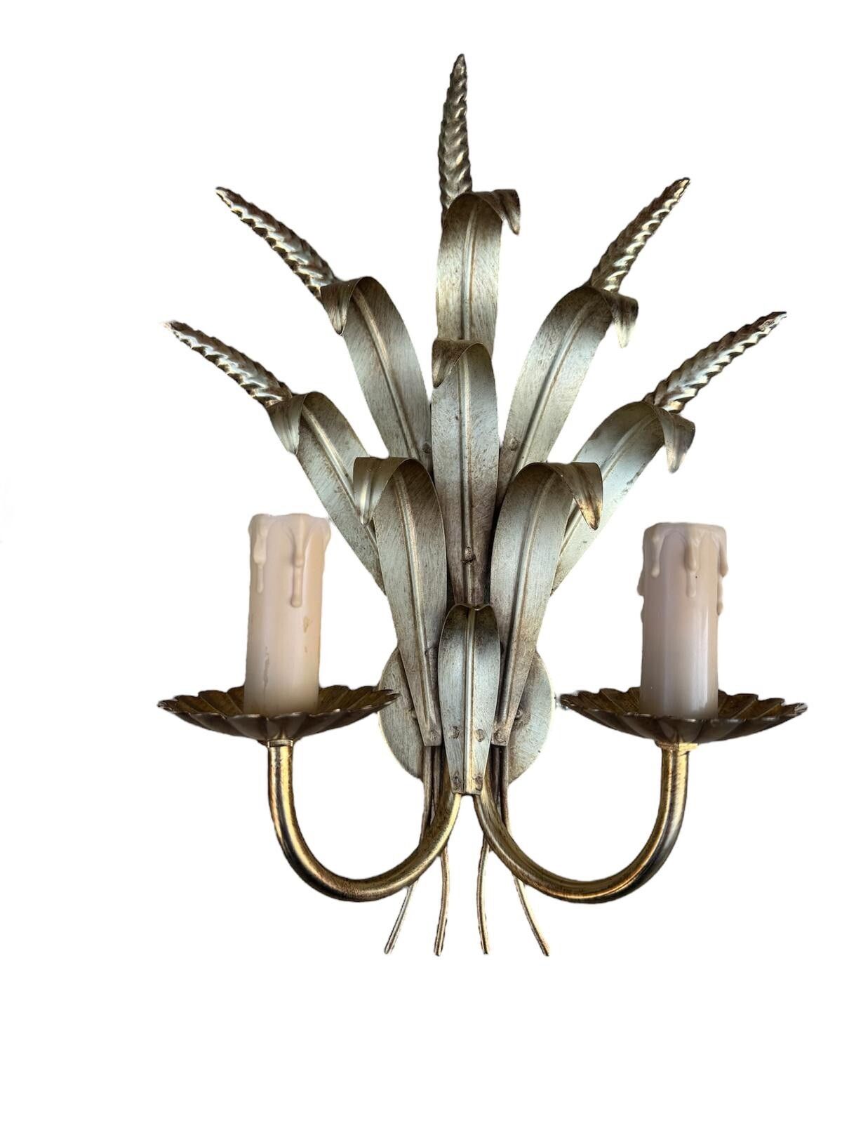 Pair Of Italian Mid Century Gilt Metal Wheatsheaf Wall Light photo Lighting