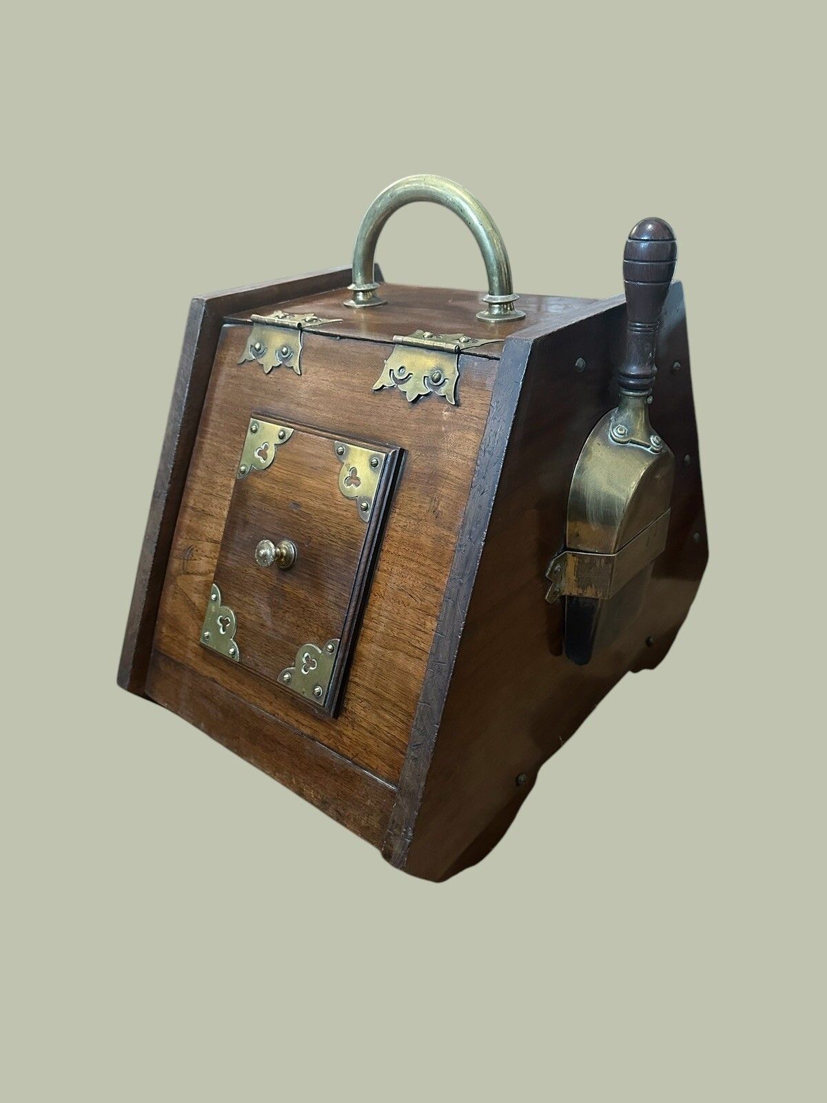 Victorian Coal Scuttle Brass Detail Liner And Shovel