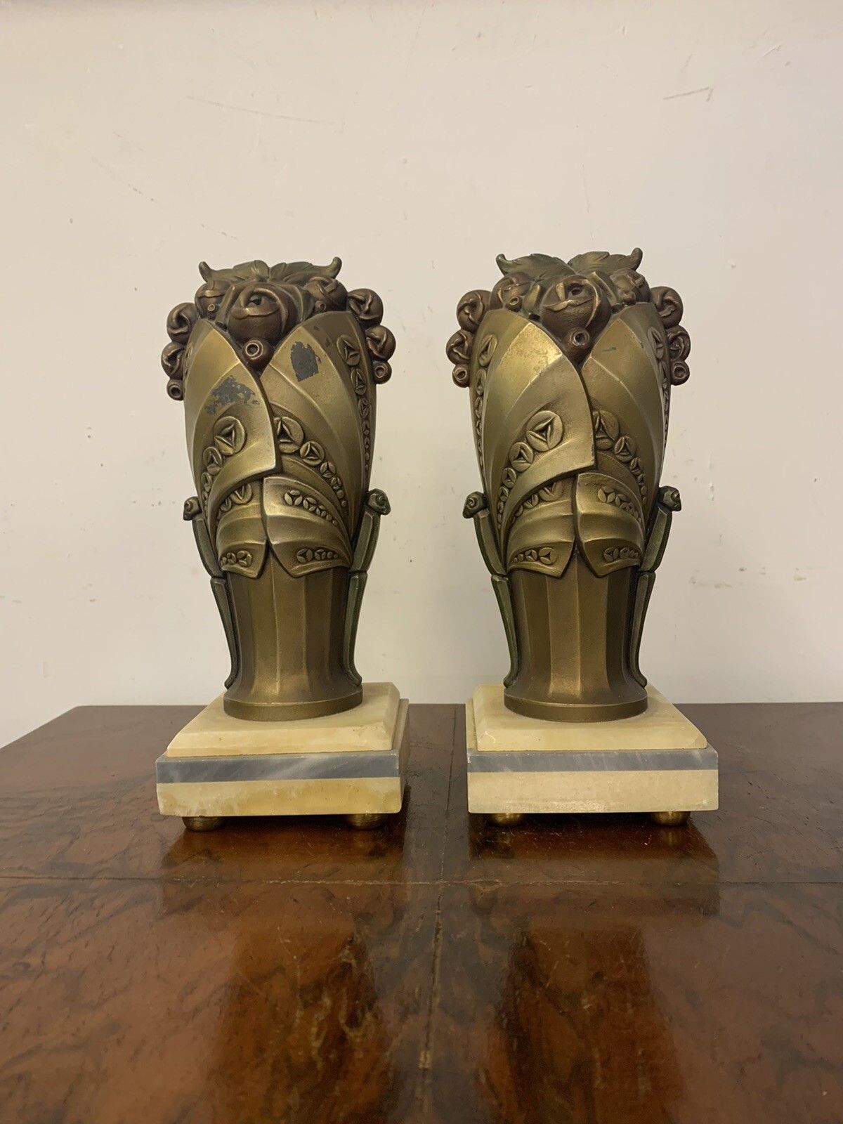 Pair Of Gorgeous Art Deco French Garniture Sculptures   Marble Bases