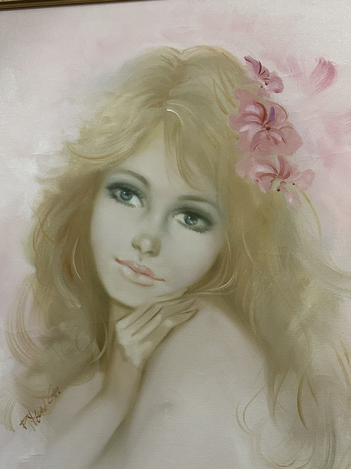 Mid Century Circa 60s 70s Signed Original Oil On Canvas Beautiful Lady 70cm photo 165.0