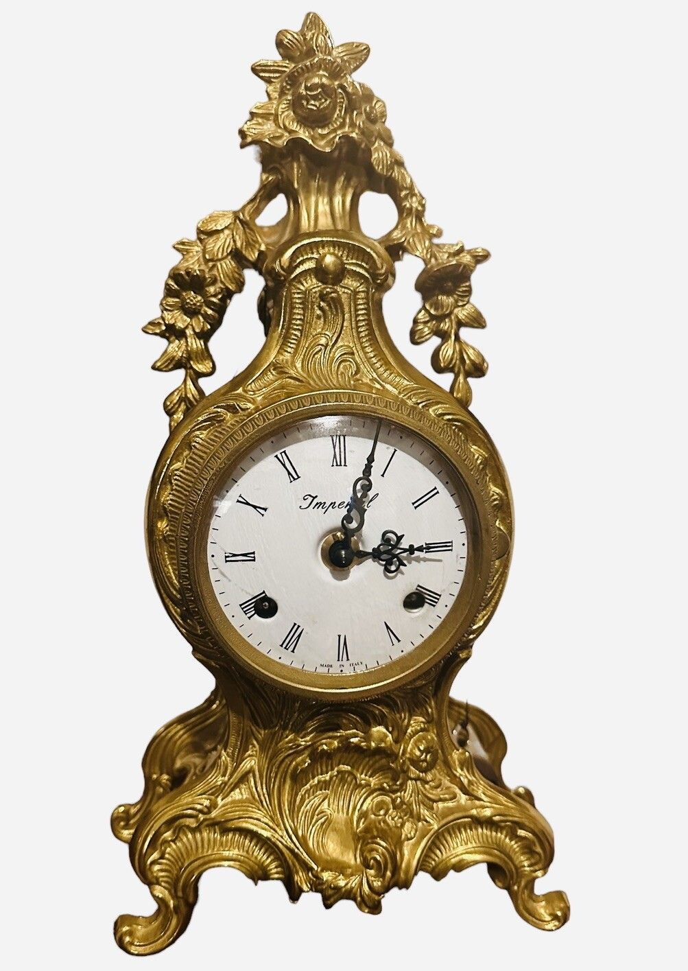 Vintage Brass Rococo After Eight Mantle Clock Franz Hermle Bell Movement