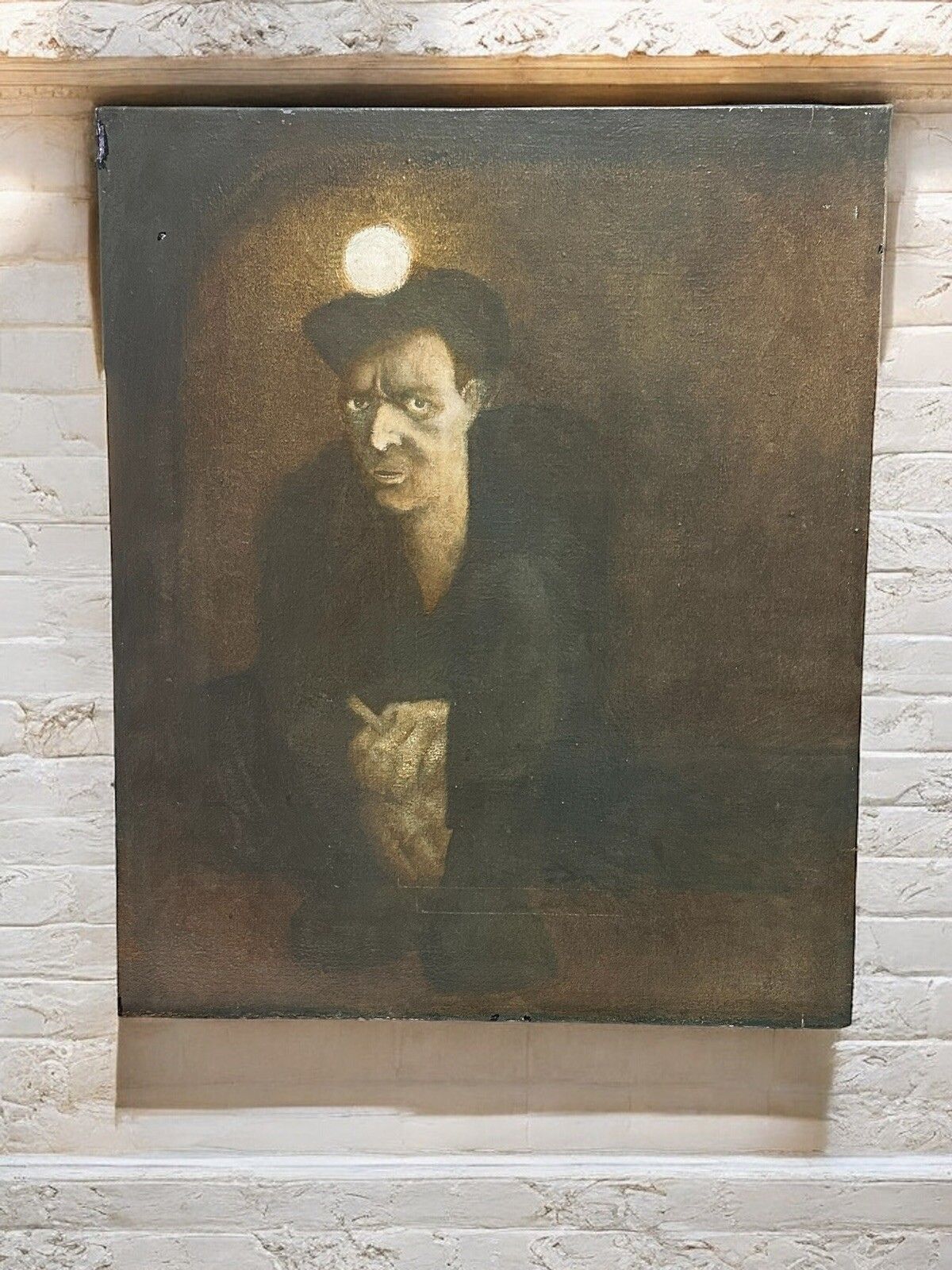 C1960’s Original Oil Painting Coal Miner Interest “ Waiting To Go Below” photo furniture