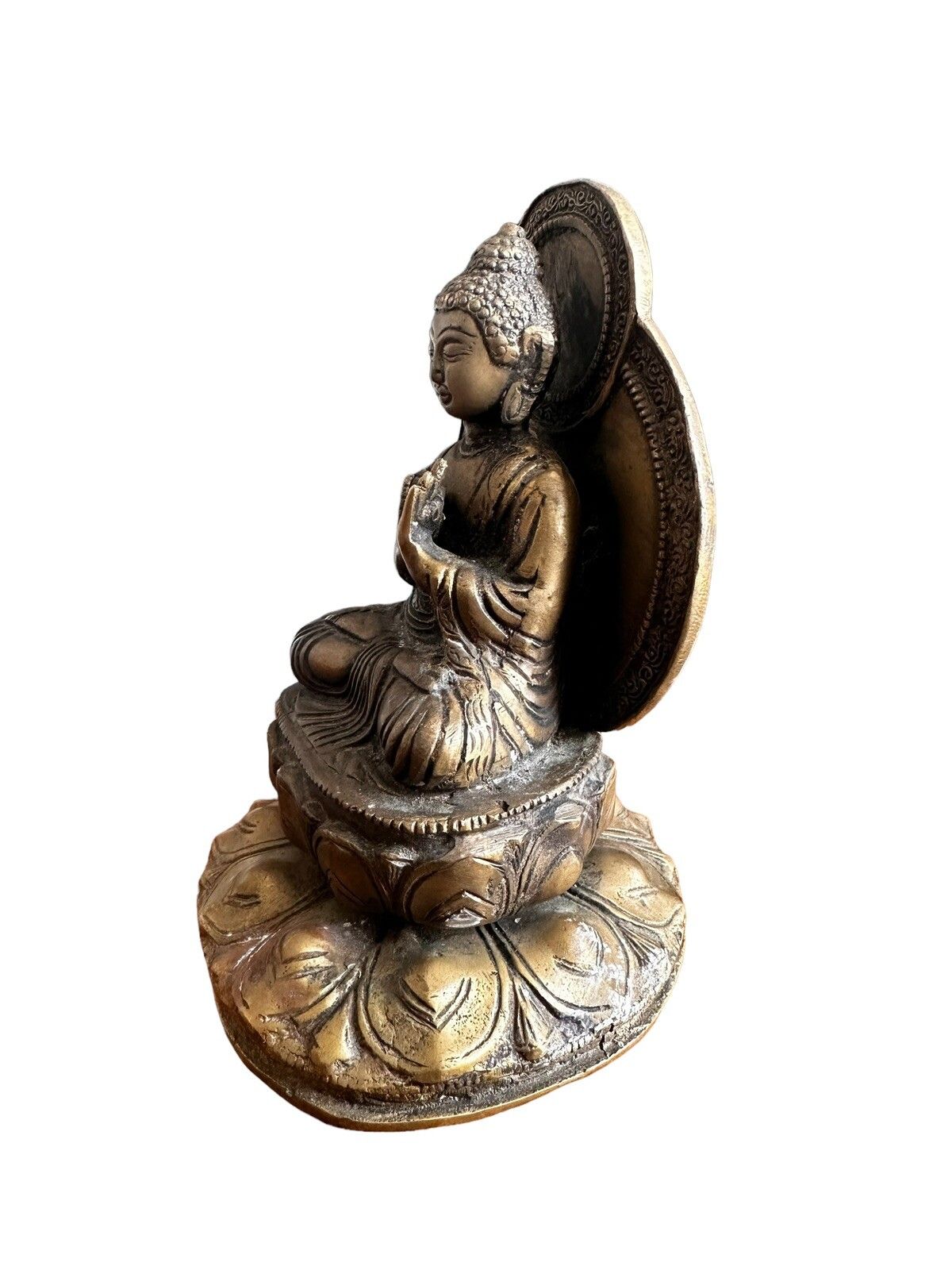Antique Bronze Golden Buddha Sino Tibetan Teaching Tibet Old Gilded Bronze photo for sale