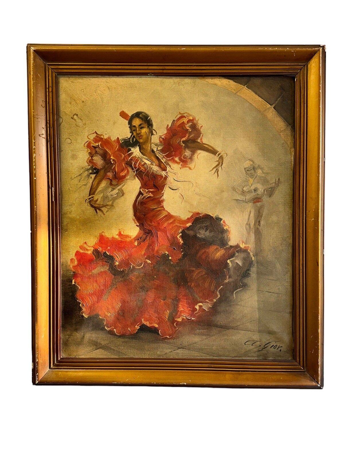 Original Antique Oil Painting Flamenco Dancer Signed By Artist 55cm By 47cm photo furniture