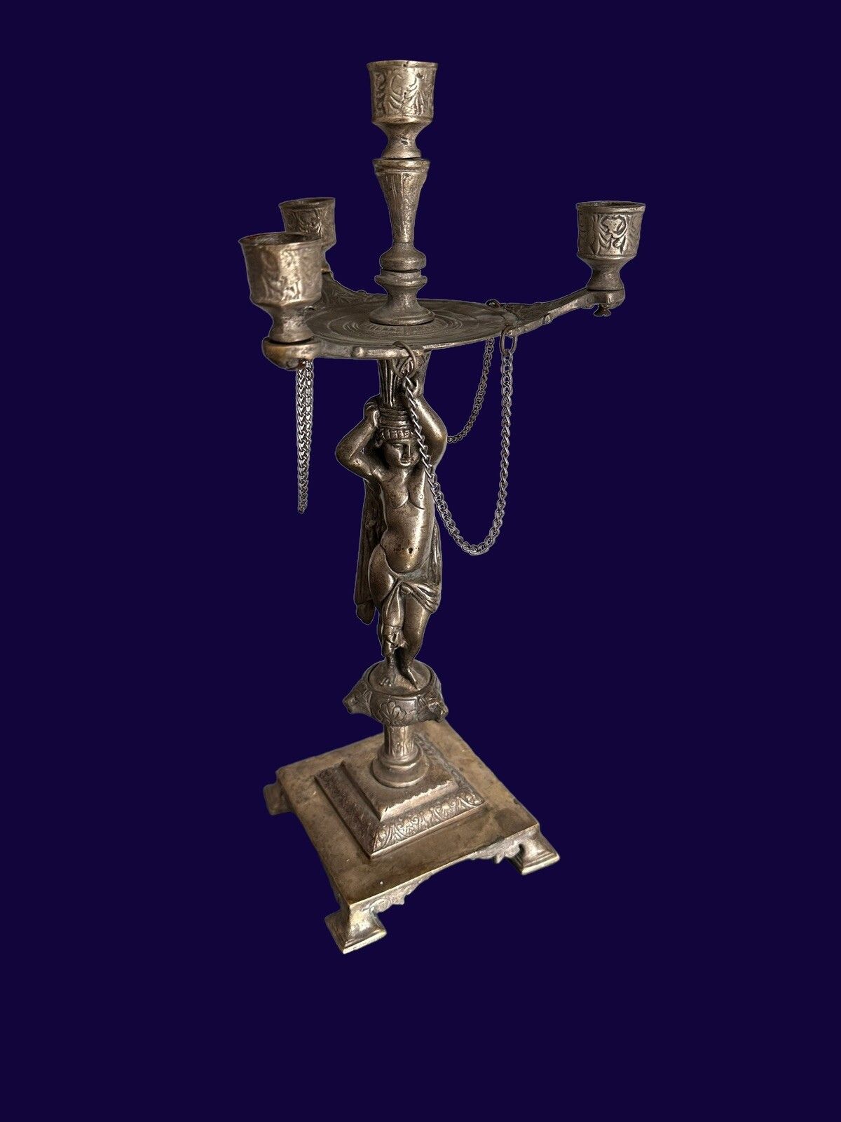 Antique Vintage Louis XVI Style White Metal Candelabra 40 Cm High photo furniture