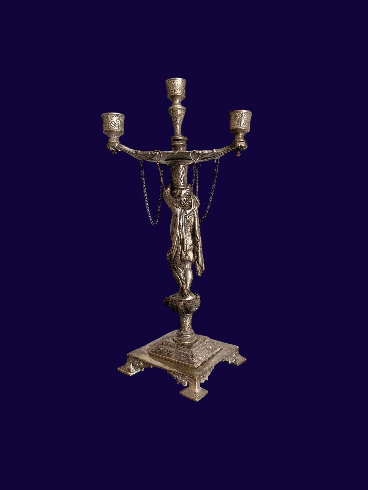 Antique Vintage Louis XVI Style White Metal Candelabra 40 Cm High photo vintage