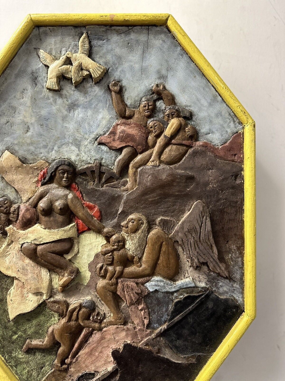 Antique Original Wooden Carved Wall Plaque Venus And Cupid. photo vintage