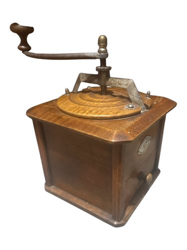 Peugeot Antique Brass/Wood Hand Crank French Rustic Coffee Grinder/Mill photo vinterior