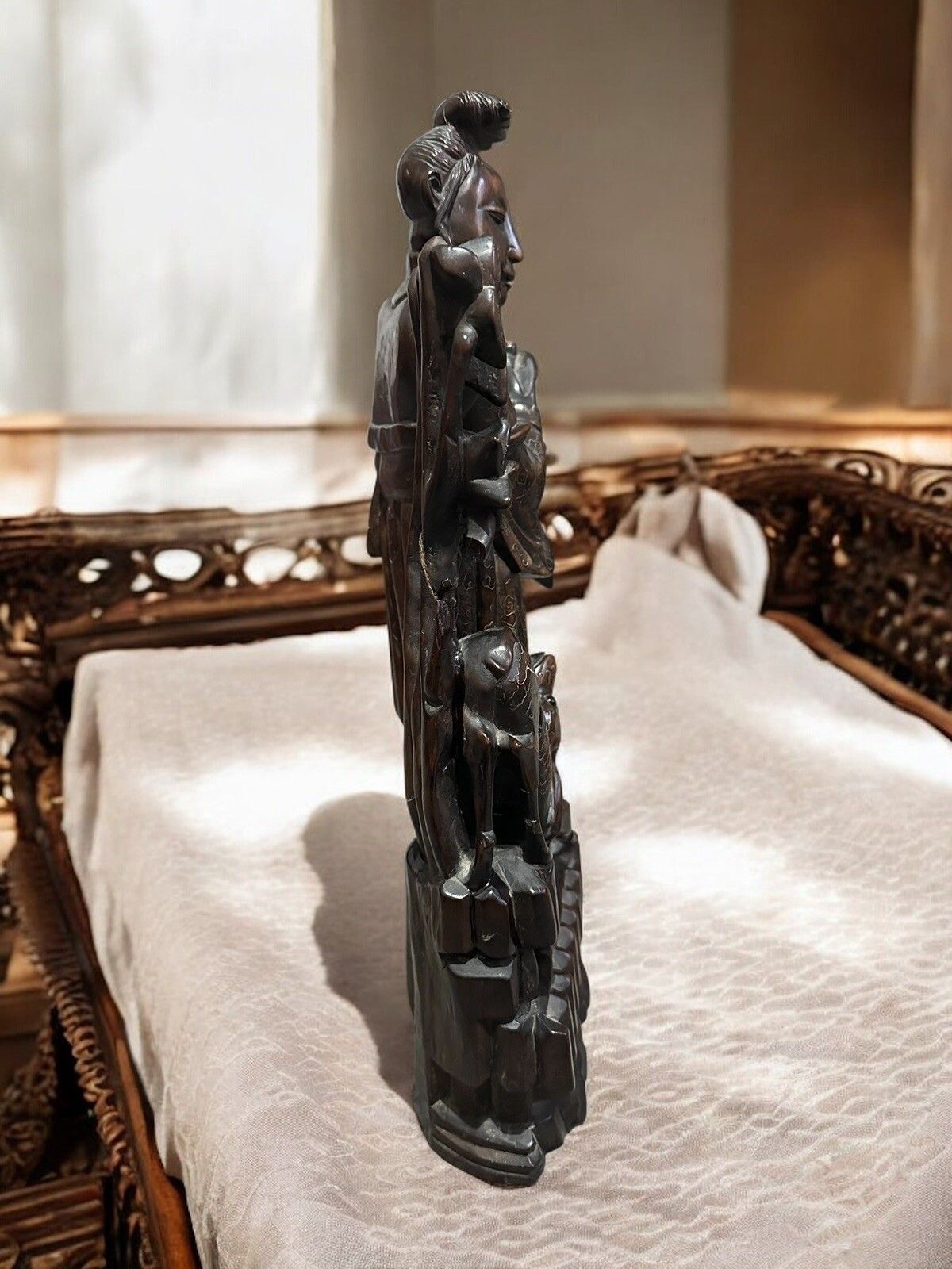 Hand Carved Wood And Polychrome, China, Early 20th Century, Asian Art Figure 17” photo for sale