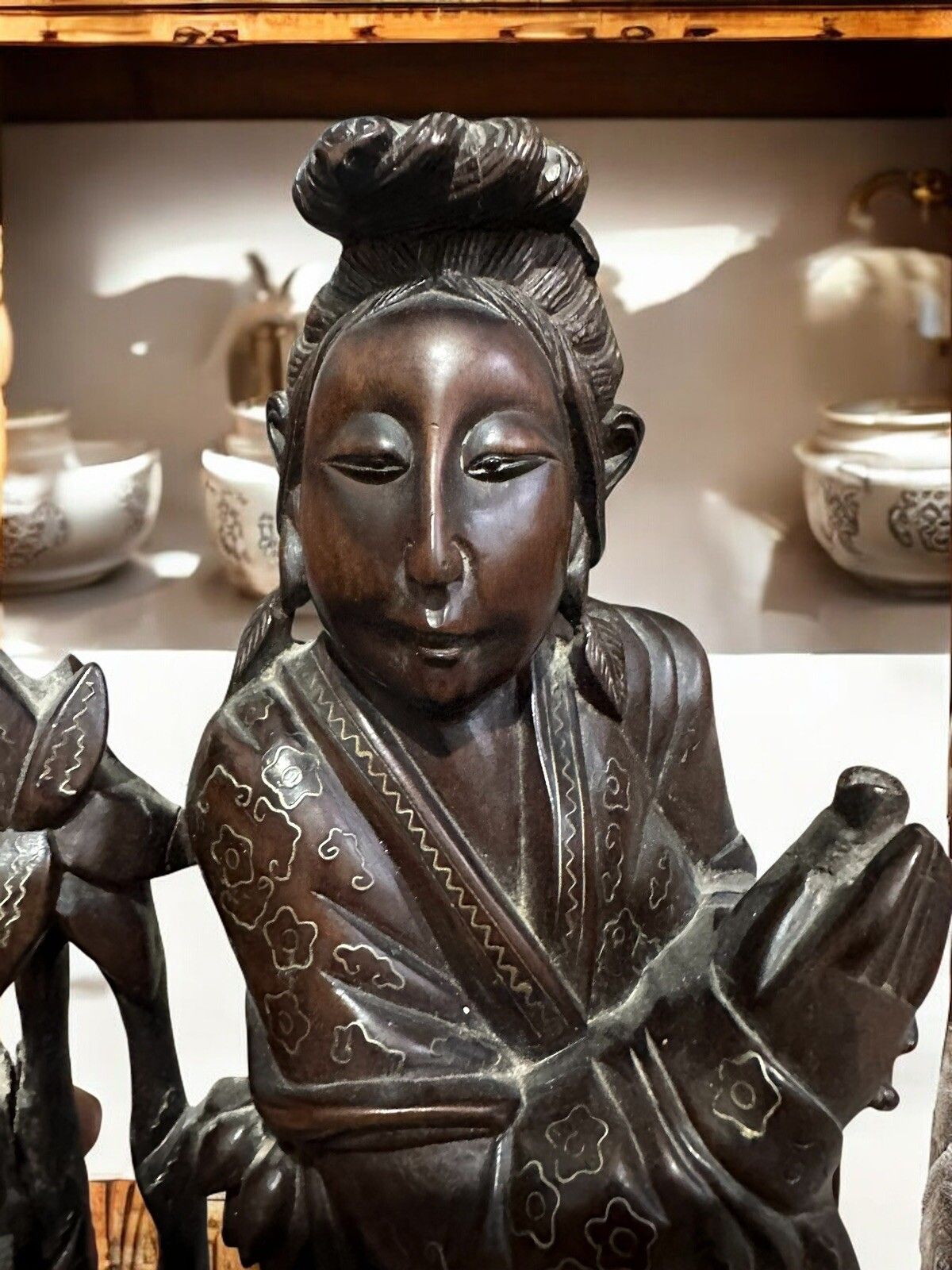 photo furniture Hand Carved Wood And Polychrome, China, Early 20th Century, Asian Art Figure 17”