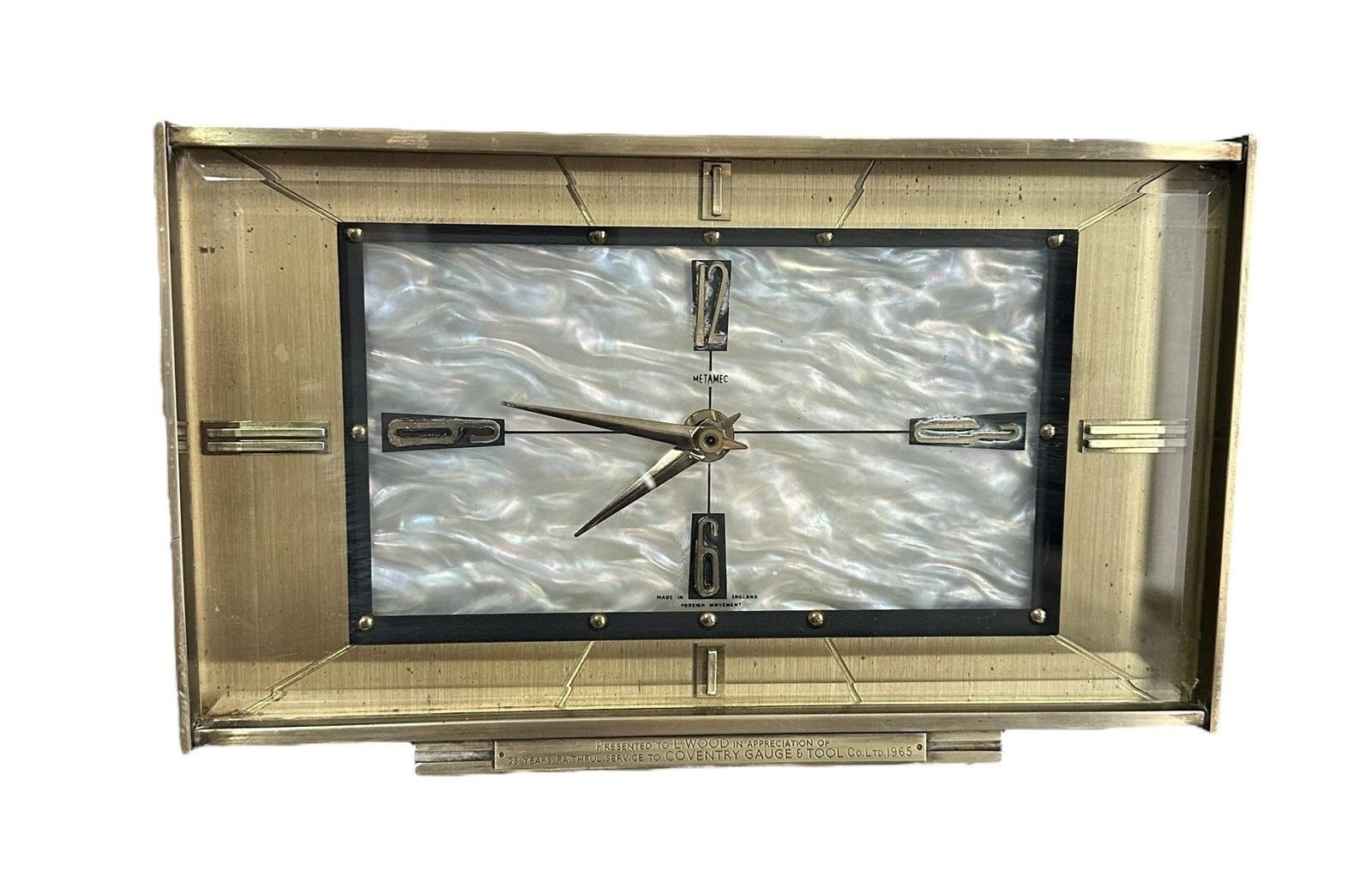 Mid Century C60’s Metamec Brass And Mother Of Pearl Effect Mantle Clock photo Home Decor