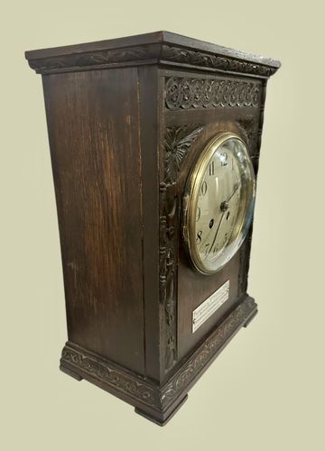 A Fine French Marti Early 20th Century Carved Oak  Bracket Clock Dated 1919 photo for sale