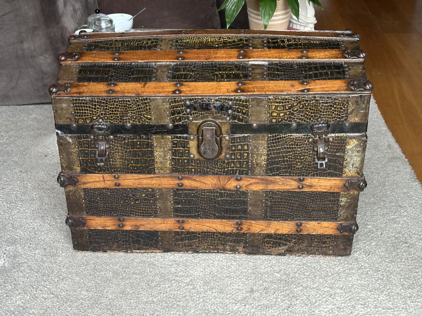 photo for sale Victorian Steamer Trunk – Dome Top, Faux Crocodile Skin
