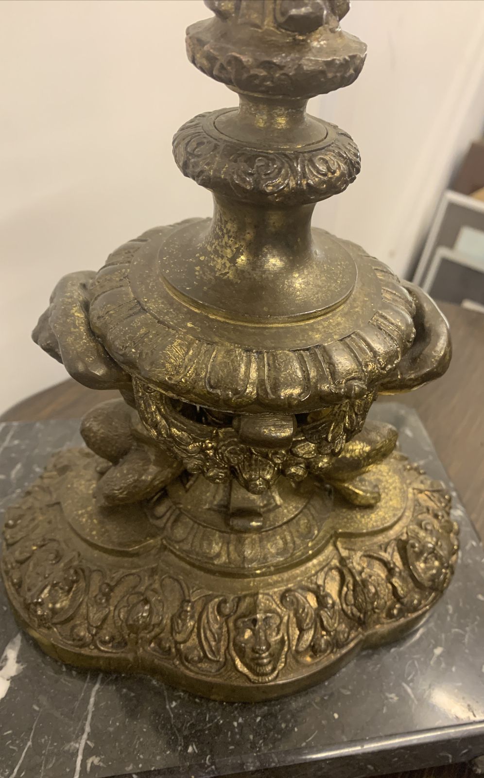 Antique Exquisite French Huge Bronze And Marble Cherub Table Lamp photo Lighting