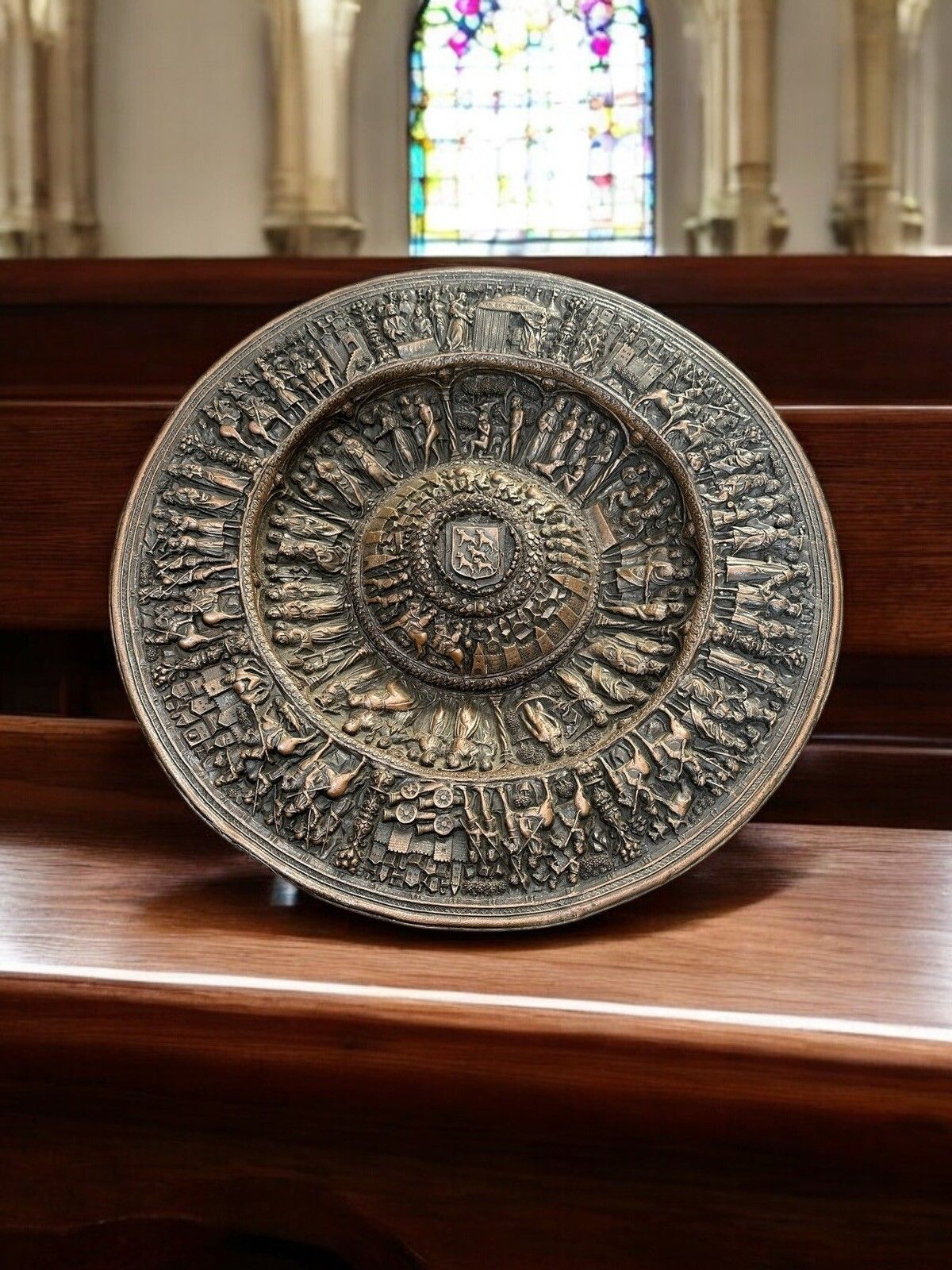 Large Bronzed 19th Century Decorative Religious Wall Hanging Charger photo furniture
