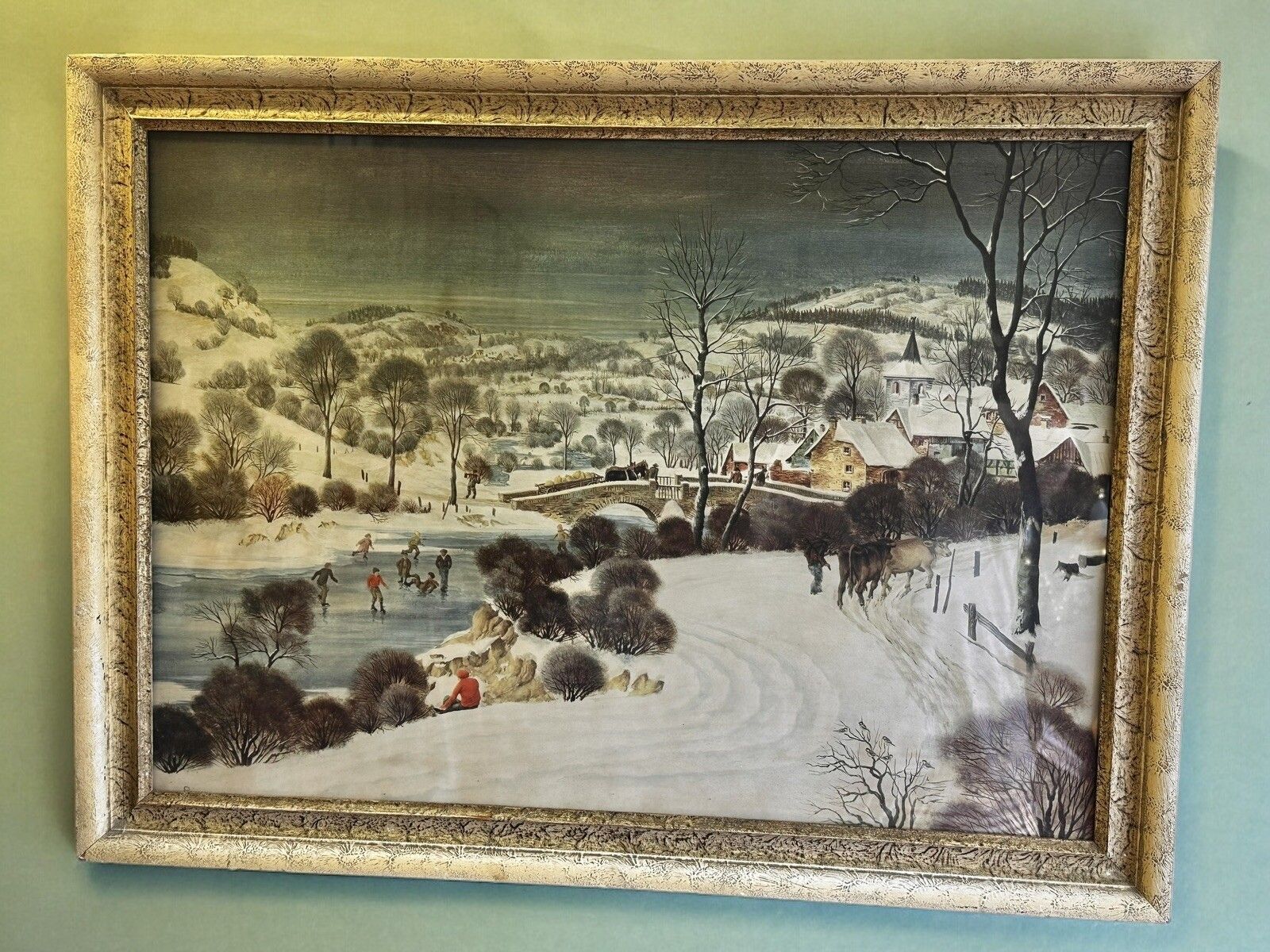 Werner Peiner, Village In The Snow 1933 Framed Glazed Lithograph 69x59cm photo Art
