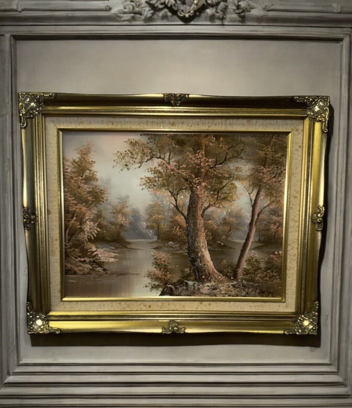 Irene Cafieri Original Large Oil Painting House In Woods, Signed By Artist