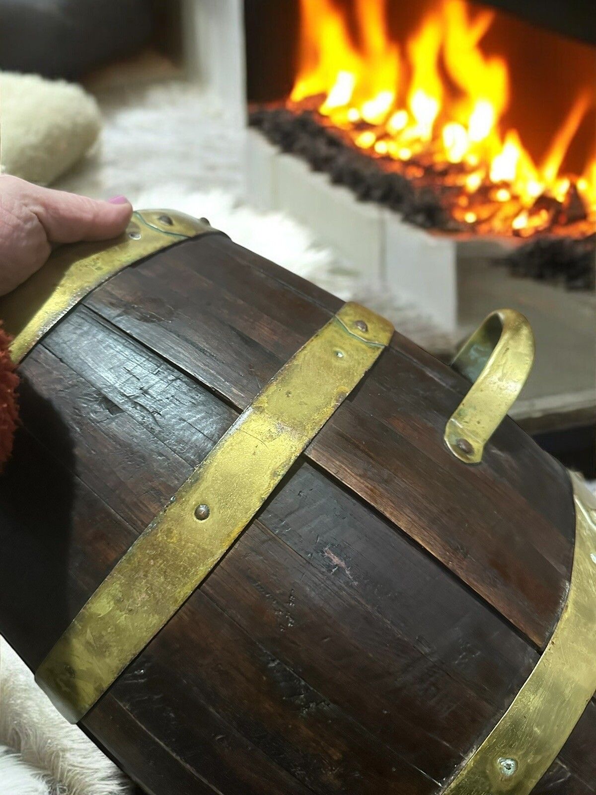 Antique English Oak Brass Banded Barrel Bucket, C 1840 Coal , Umbrella Kindling photo 125.0