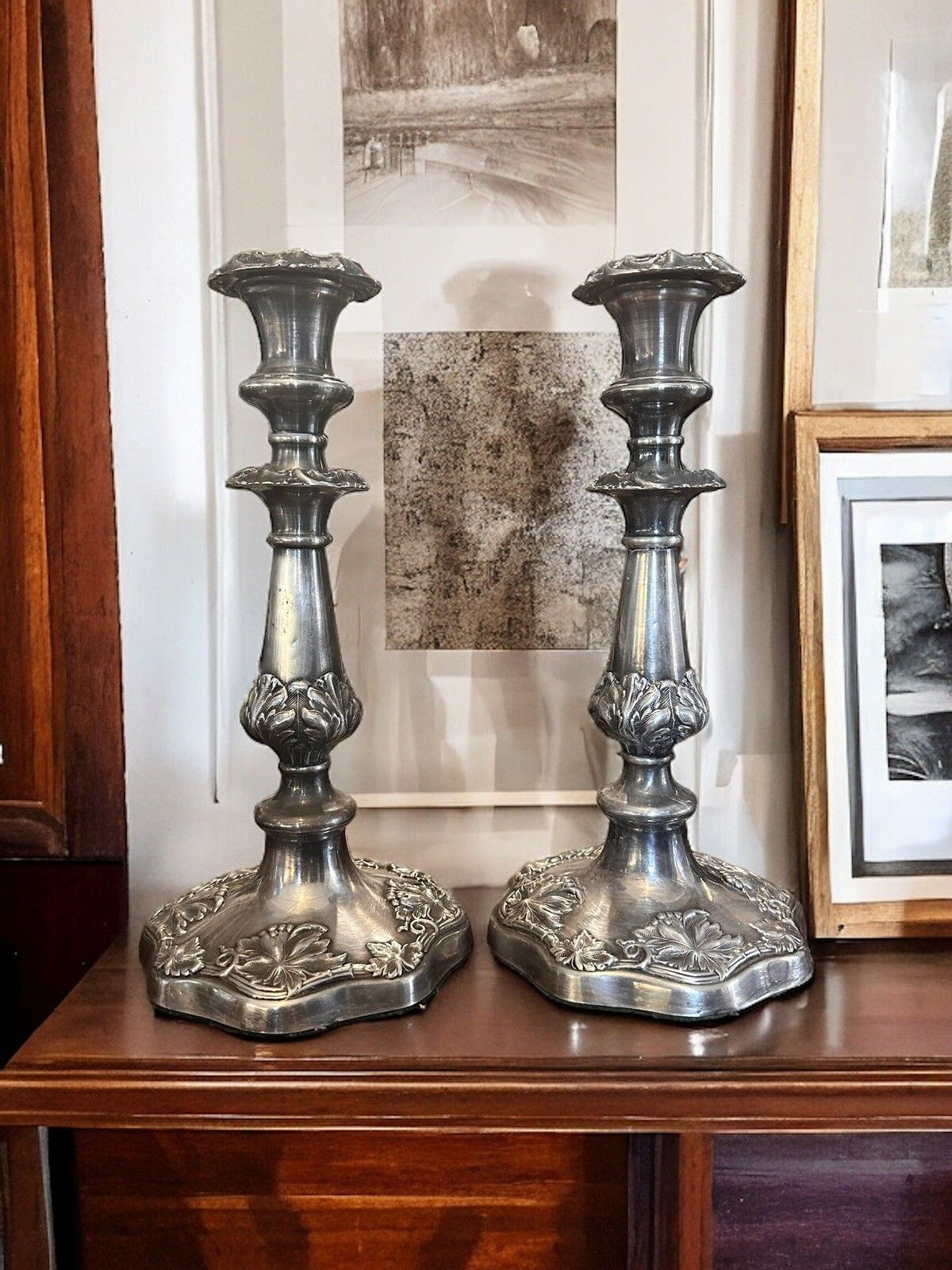 Antique 19th Century Gorgeous Pair Of Silver Plated Candlesticks Very Ornate