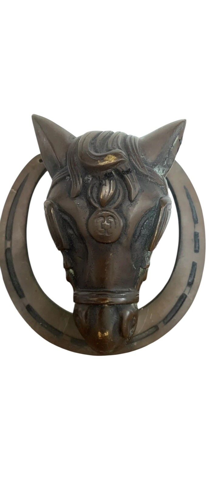 Antique Brass Bronze Large Horse Equeatrian Horse Shoe Door Knocker photo furniture