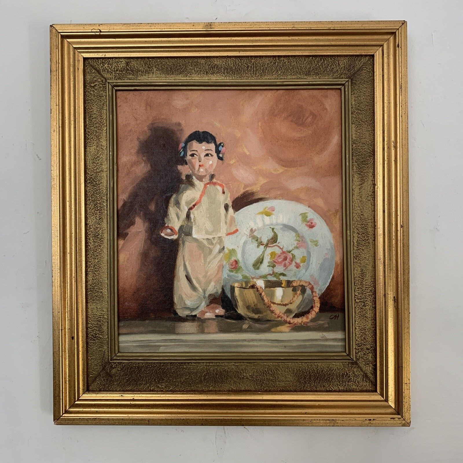 Vintage Mid Century Beautiful Oriental Themed Painting Signed photo furniture